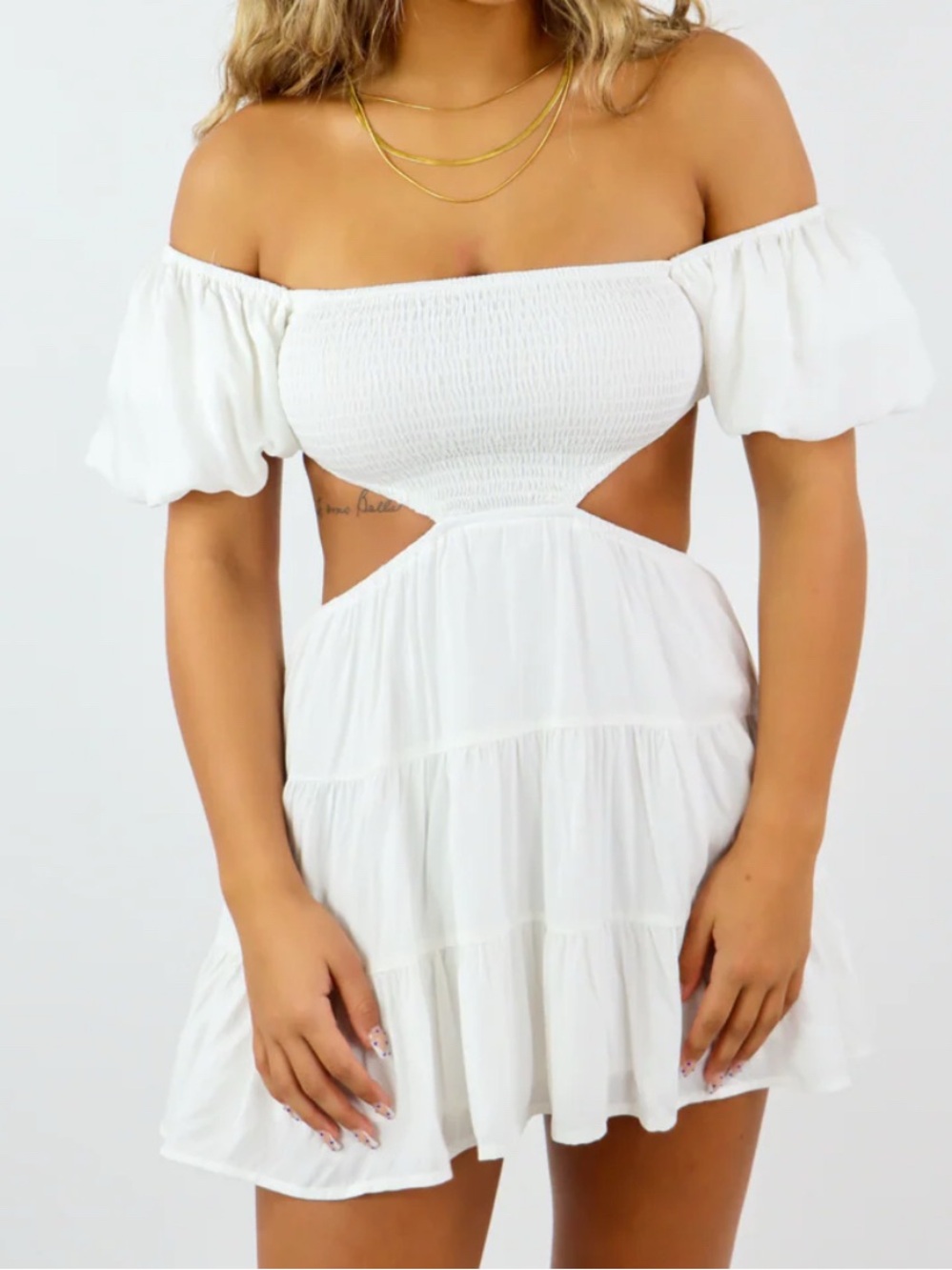 White Smocked Tiered Midi Dress